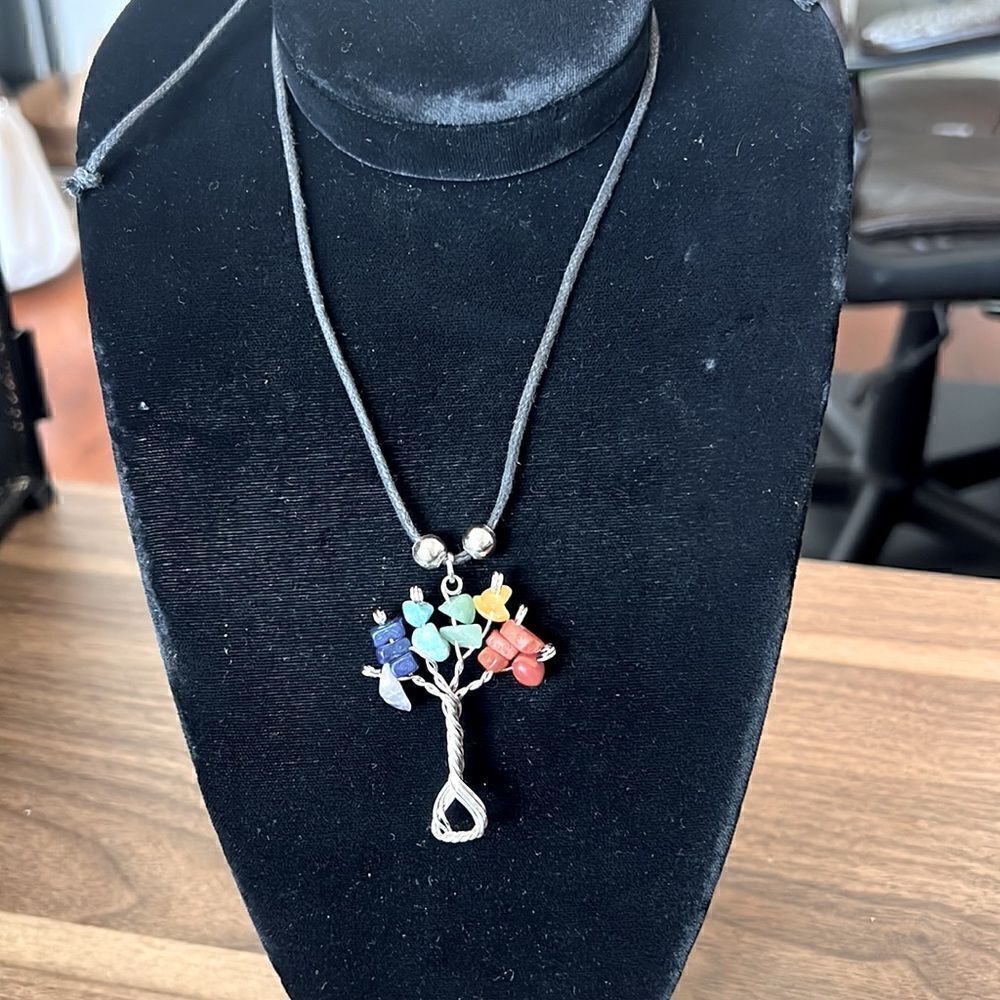 Sterling Silver Wire and Gemstone Tree of Life Pendant Necklace
